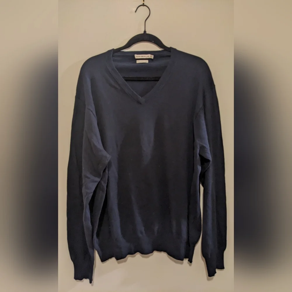 Peter Millar Navy Blue Cashmere Cotton Blend V-Neck Lightweight Sweater XXL